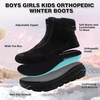 image:imageBoys Girls Kids Orthopedic Winter Snow Boots Wide Comfortable Casual Plantar Fasciitis Arch Support Orthotic Leather Walking Shoes Insulated Warm School Tennis Ankle Boots for Foot and Pain ReliefK1black