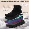 image:imageWomens Orthopedic Diabetic Wide Winter Ankle Boots Comfortable Arch Support Plantar Fasciitis Warm Mid Snow Boots Orthotic Casual Leather Dress Oxofrds Walking Shoes for Foot and Heel PainK1black