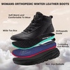 image:imageWomens Orthopedic Diabetic Winter Boots Wide Toe Box Comfortable Arch Support Plantar Fasciitis Dress Leather Oxfords Walking Shoes Casual Warm Snow Mid Ankle Boots for Neuropathy and Foot PainK1black