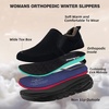 image:imageWomens Orthopedic Diabetic Winter Slippers Comfortable Wide Toe Box Arch Support Plantar Fasciitis House Slip On Loafers Casual Warm Orthotic Flat Feet Walking Shoes for Foot and Heel Pain ReliefK1black