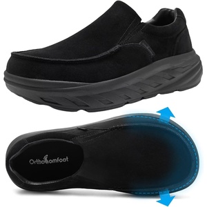 image:imageComfortable Orthopedic Diabetic Wide Shoes For Men Arch Support Plantar Fasciitis Orthotic Slip On Loafers Hammer Toes Bunions Flat Leather House Walking Shoes for Foot Heel Pain ReliefK1black