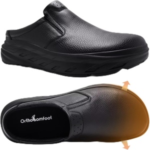 image:imageOrthoComfoot Mens Orthopedic Diabetic Wide Slippers Comfortable Plantar Fasciitis Arch Support Leather Slip On Oxfords Flat Feet Neuropathy Casual House Loafers for Foot and Heel Pain ReliefK1black