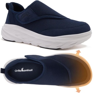 image:imageOrthoComfoot Mens Orthopedic Diabetic Wide Walking Shoes Comfortable Arch Support Plantar Fasciitis Orthotics Slip On Loafers Hammer Toes Casual Hook and Loop Shoes for Foot and Heel Pain ReliefK2dark Blue