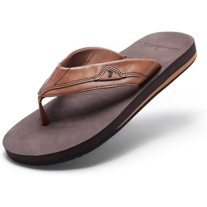 image:imageOrthoComfoot Mens Orthopedic Flip Flops Comfortable Arch Support Flat Feet Plantar Fasciitis Leather Slippers Casual Summer Outdoor Travel Beach Sandals for Foot and Heel PainW2dark Brown