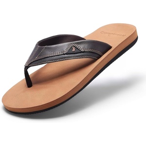 image:imageOrthoComfoot Mens Orthopedic Flip Flops Comfortable Arch Support Flat Feet Plantar Fasciitis Leather Slippers Casual Summer Outdoor Travel Beach Sandals for Foot and Heel PainW3khaki Brown