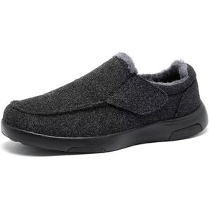 image:imageOrthoComfoot Mens Orthopedic Slippers Walking Shoes with Arch Support Slip On Loafers for Plantar Fasciitis Casual Flat Feet Hook and Loop Mule Clogs for Foot and Heel Pain ReliefW3black