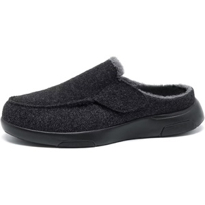 image:imageOrthoComfoot Mens Orthopedic Slippers Walking Shoes with Arch Support Slip On Loafers for Plantar Fasciitis Casual Flat Feet Hook and Loop Mule Clogs for Foot and Heel Pain ReliefW1black