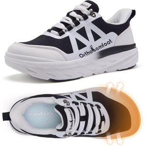image:imageWomens Orthopedic Diabetic Wide Walking Shoes Comfortable Arch Support Plantar Fasciitis Orthotic Slip OnOff Sport Running Sneakers Casual Flat Feet Swollen Athletic Shoes for Foot Heel and PainK1black White