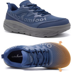 image:imageMens Orthopedic Diabetic Wide Walking Shoes Wide Toe Box Comfortable Arch Support Plantar Fasciitis Running Sports Sneakers Casual Flat Feet Swollen Feet Shoes for Foot and Heel Pain ReliefK2dark Blue