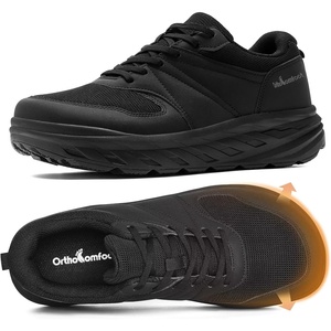 image:imageOrthoComfoot Mens Orthopedic Diabetic Wide Walking Shoes Comfortable Arch Support Plantar Fasciitis Sports Sneakers Casual Swollen Bunion Recovery Work Tennis Shoes for Foot and Heel Pain ReliefK1black
