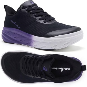 image:imageOrthoComfoot Womens Orthopedic Diabetic Wide Running Shoes Comfortable Casual Arch Support Plantar Fasciitis Fashion Sneakers High Arch Work Tennis Walking ShoesK6black Purple