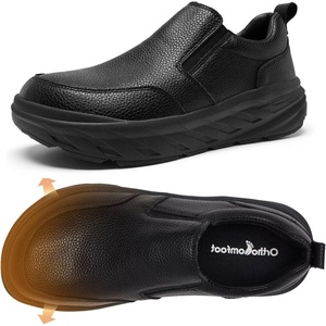 image:imageOrthopedic Diabetic Leather Dress Shoes Wide Toe Box Comfortable Arch Support Plantar Fasciitis Oxford for Mens Orthotics Hammer Toes Flat Feet Casual Slip On Loafers for Foot and Heel Pain ReliefK1black
