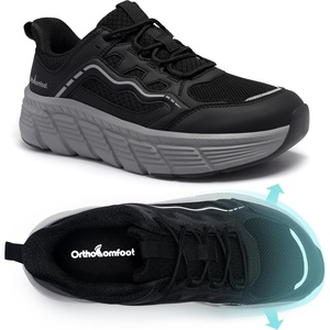 image:imageOrthoComfoot Mens Orthopedic Diabetic Shoes Wide Toe Box Comfortable Casual Arch Support Running Fashion Sneakers Plantar Fasciitis Flat Feet Work Tennis Walking Shoes for Swollen Feet Heel PainKblack
