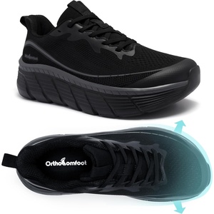 image:imageOrthoComfoot Orthopedic Diabetic Mens Wide Shoes Comfortable Casual Arch Support Running Fashion Sneakers Plantar Fasciitis Wide Toe Box All Day Standing Walking Shoes for Swollen Feet Heel PainK1black